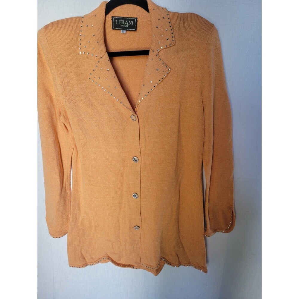 TERANI Couture Women's Vintage Rhinestone Cardigan Orange Size 12